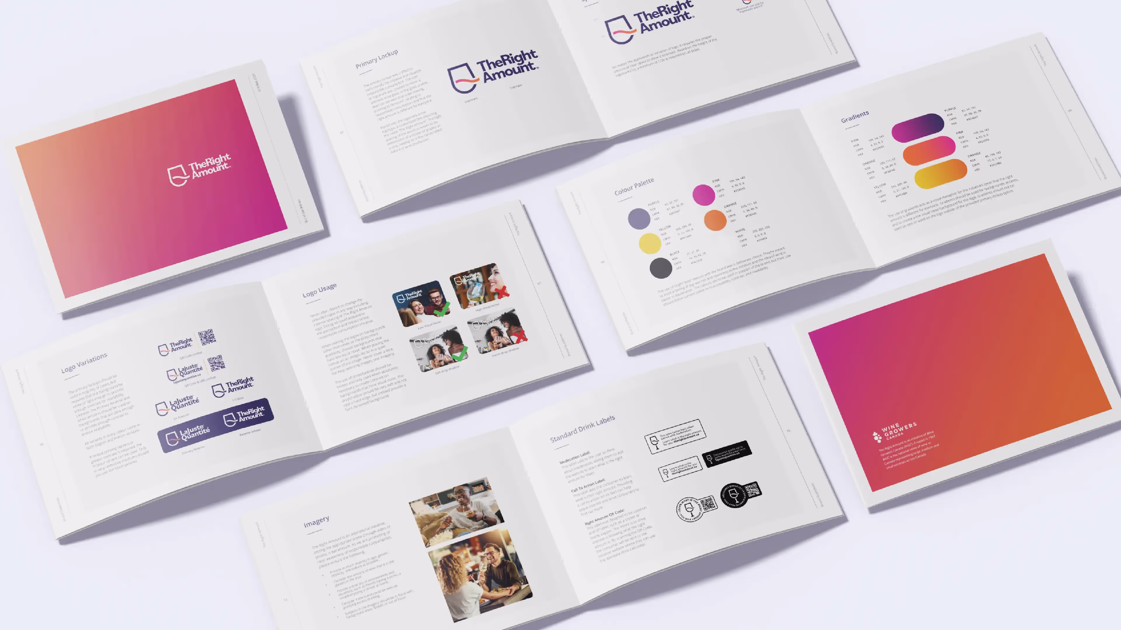 The Right Amount brand guide displayed in an isometric grid to showcase the various pages inside.