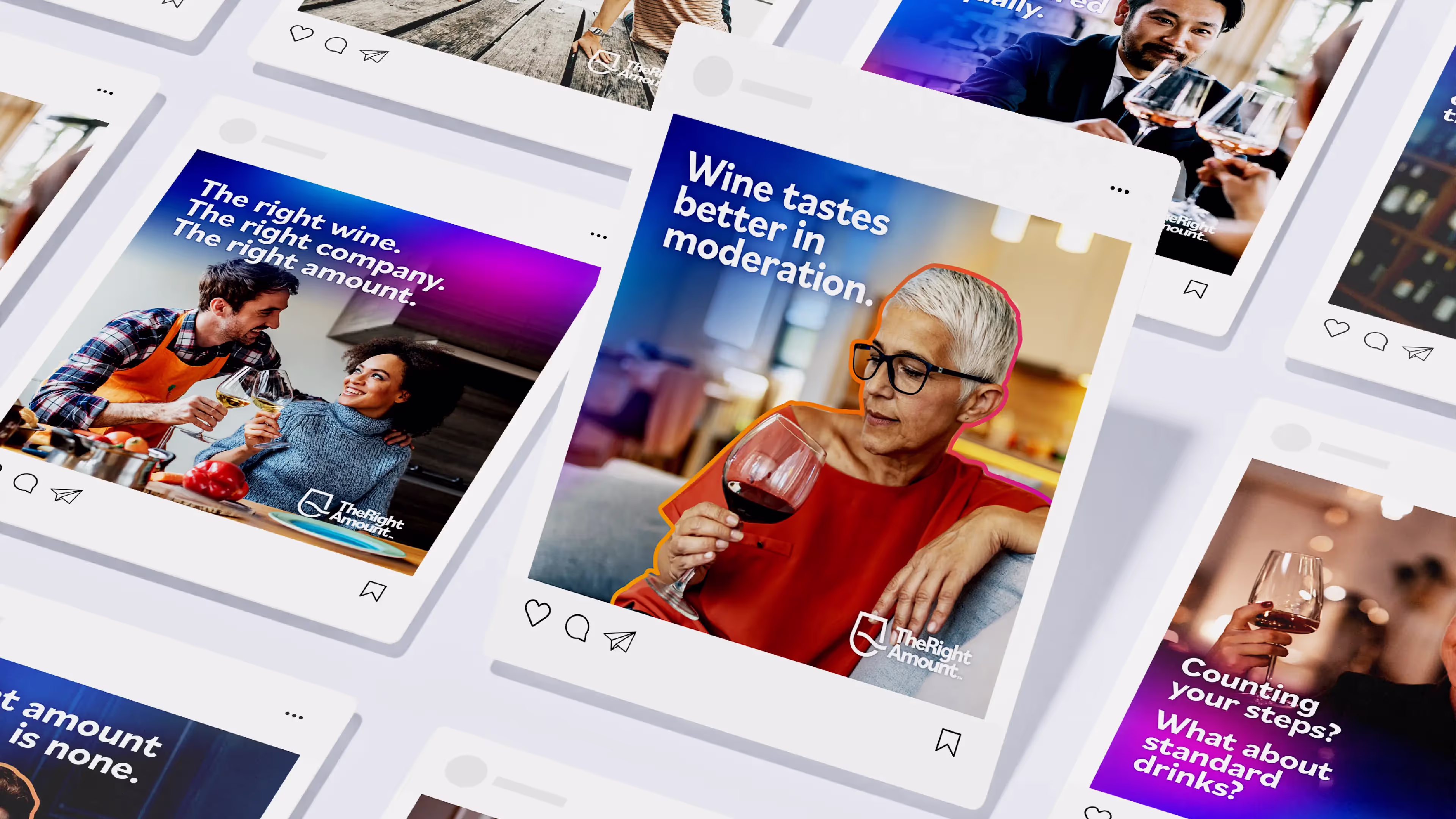 A series of stills of social ads from The Right Amount campaign. The ads are shown in a grid.